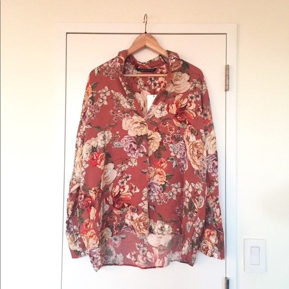 LAST!! Zara -Oversized Floral Pink Blouse (NEW) - Picture 5 of 8